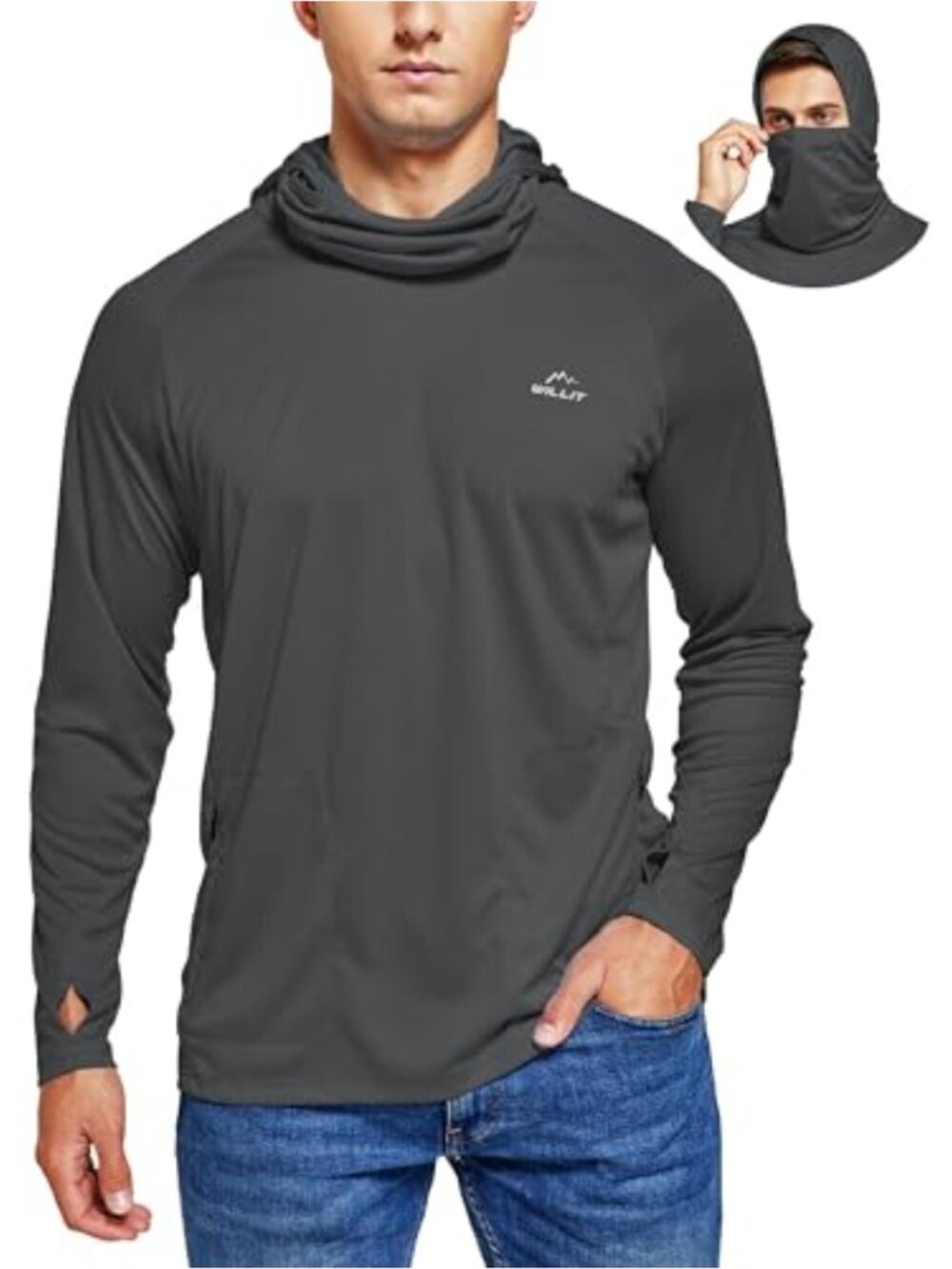 Men's UPF 50+ Sun Protection Hoodie Long Sleeve SPF Rash Guard Fishing Hiking